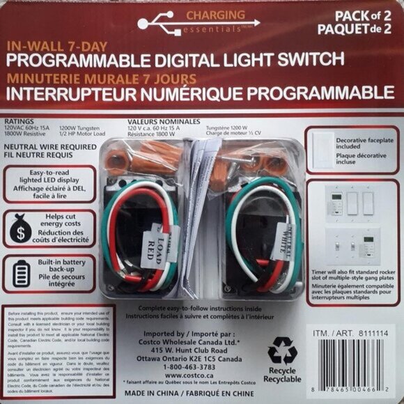 Charging Essentials In Wall 7 Day Programmable Digital Light Switch 2 Pack - Picture 2 of 2